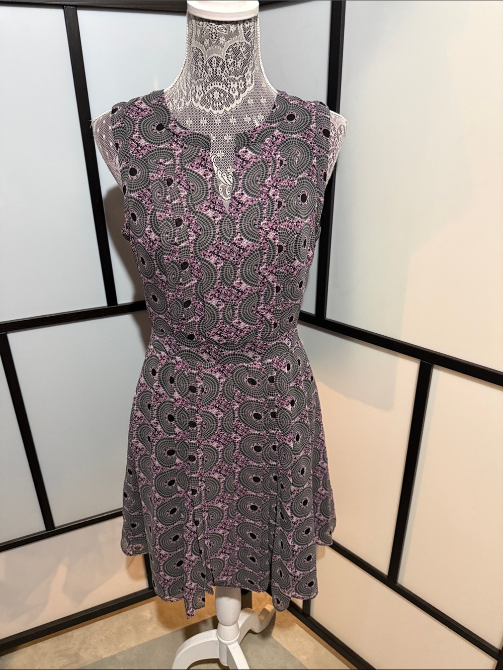 Halogen Black and Purple Sleeveless A-Line Mini Dress